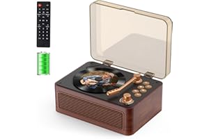 Gueray Portable CD Player with Speaker,Battery Operated 3600 mAh Vintage CD Player Bluetooth for Home, Retro Wood CD Players FM Radio with Remote Control, Support USB/AUX/Type-C Playback (Walnut Wood)
