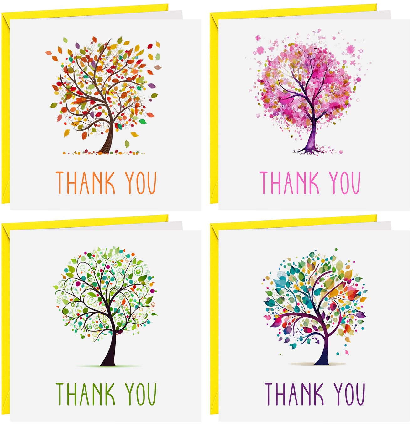 Thank You Cards Multipack of ThankYou Cards With Envelopes Includes 6 Colourful Wish Tree Designs With Blank Inside - Thankyou Card Pack Baby Shower Wedding Birthday Teacher