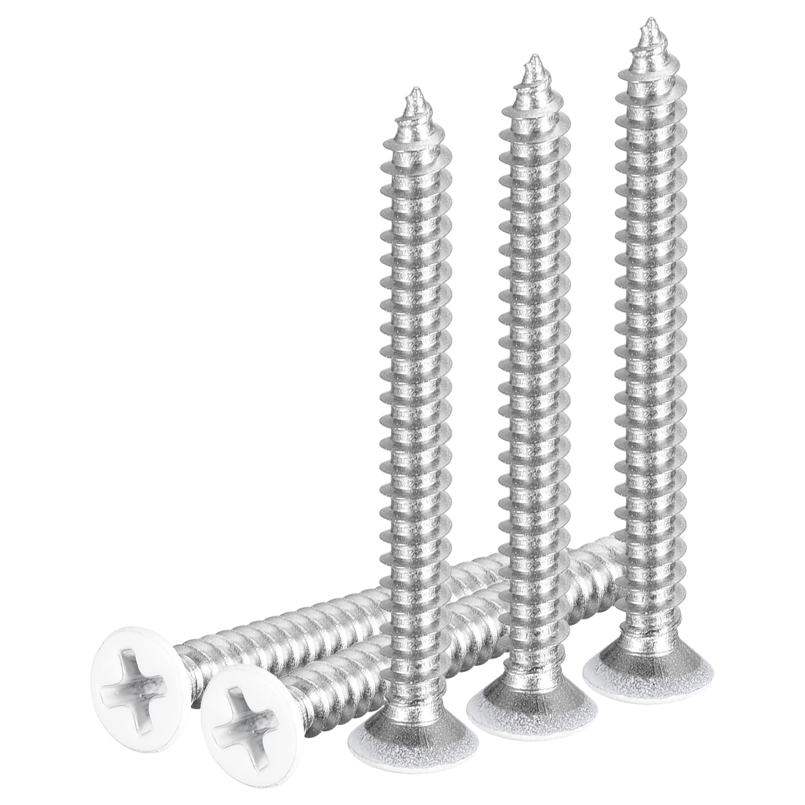 DTGN 25Pcs ST4x40mm Flat Head Wood Screws, 304 Stainless Steel White Phillips Self Tapping Screws - Good for Woodworking, Furniture - White — image 1