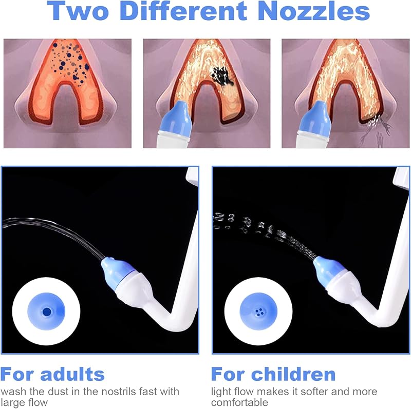 Lavagem nasal para adultos, irrigador nasal de 300ml com 2 bicos, Neti Pot com sal nasal e termómetro autocolante, limpador nasal para crianças adultas para alívio da congestão nasal e limpeza nasal
