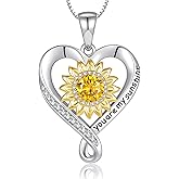Sunflower Sterling-Silver Pendant Necklace for Women - Moissanite Anniversary Birthday Wedding Jewelry Gifts for Her|You are My Sunshine Flower Heart Infinity Necklaces to Wife Mom Daughter Womens