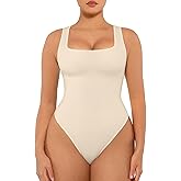 FeelinGirl Bodysuits for Women Seamless Square Neck Tummy Control Compression Thong Shapewear Bodysuit Tank Tops Bodysuit