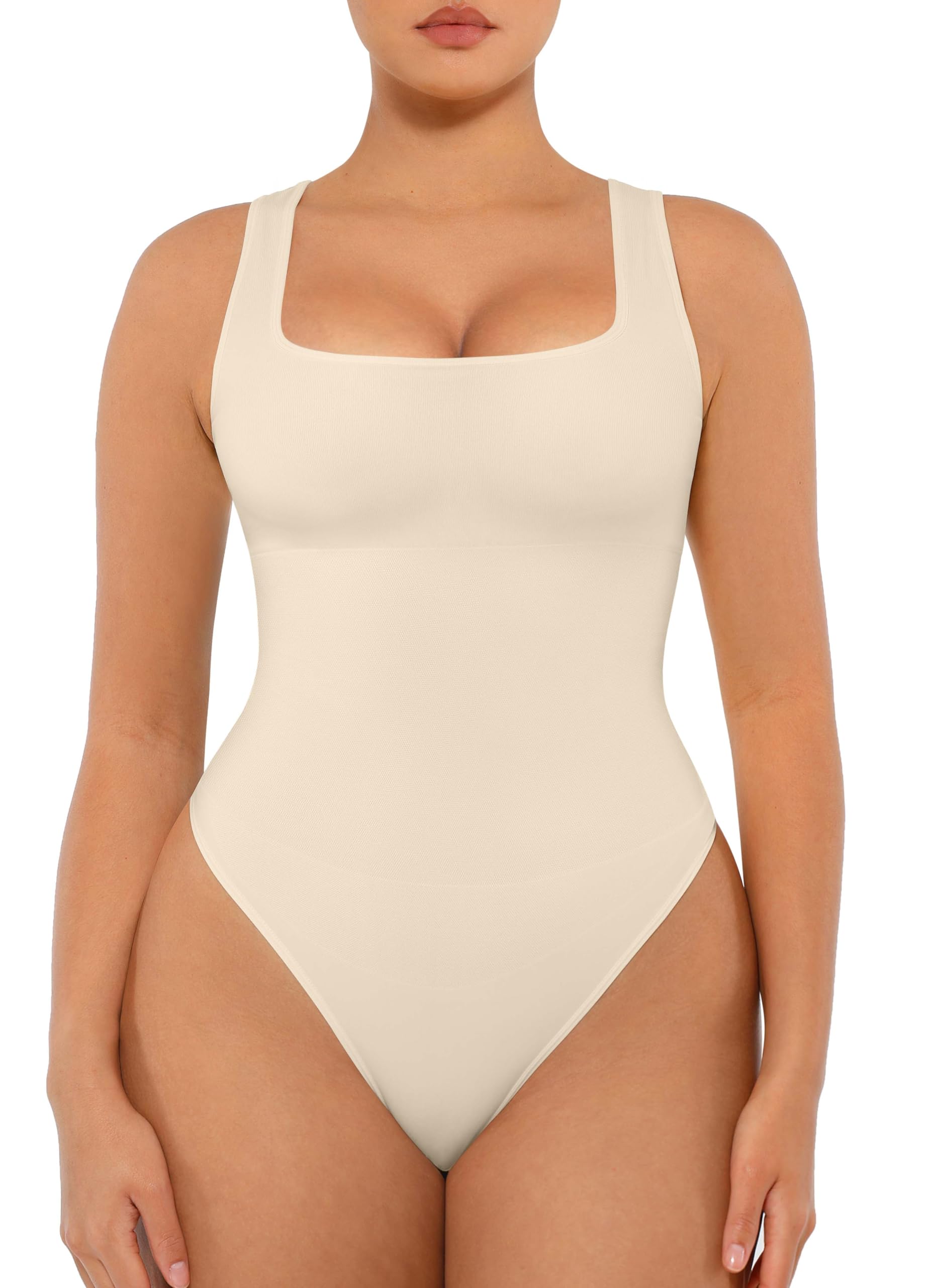 Photo 1 of FeelinGirl Women Shapewear Bodysuit Tummy Control Bodysuit Seamless Thong Body Suit Compression Bodysuit Buttercream 3XL/4XL