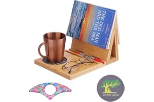 WAQONUY HIGH OUALITY Natural Bamboo Triangle Bookmark with Drink Holder |Night Stand Book Holder| Countertop Recipe Holder| Wood Book Reading Rest with Slotted| Book Corner Display(Bamboo)