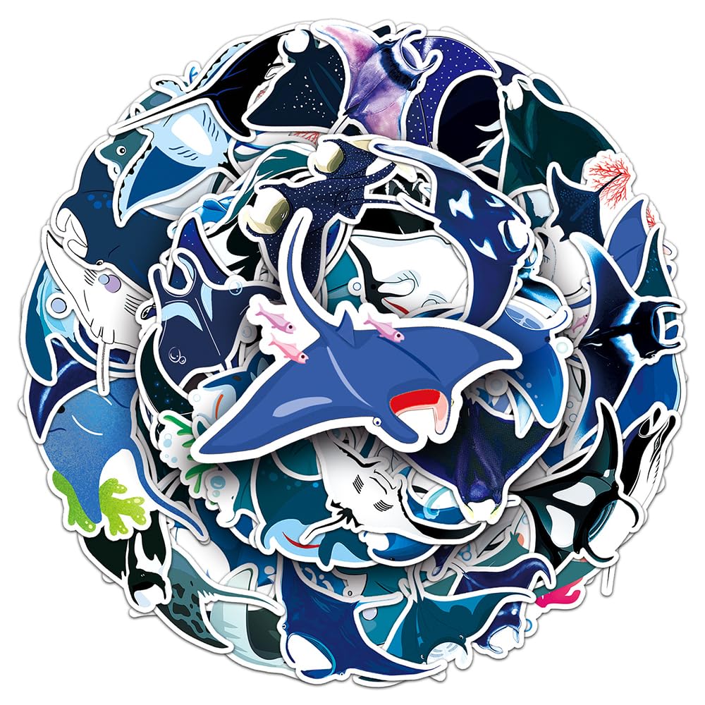 Aesthetic Manta Ray Vinyl Stickers, 50 PCS Waterproof Illustrated Ocean Decals for Laptops, Scrapbooking, Journals, Notebooks, Water Bottles, Suitcases, Phones & DIY Decor