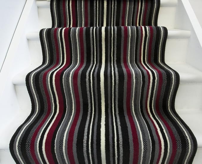 Lima 459 Black Grey Red Modern Striped Stair Carpet Runner Rug SOLD BY