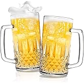 Cambareign Beer Mug Set of 2, 20oz Crystal Beer Glasses with Handle, Glass Beer Mugs for Freezer, Gifts for Men