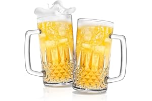 Cambareign Beer Mug Set of 2, 20oz Crystal Beer Glasses with Handle, Glass Beer Mugs for Freezer, Gifts for Men