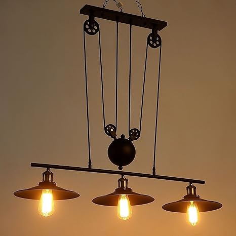 Amazon Com Mozeny 3 Lights Retro Iron Pulley Pendant Light