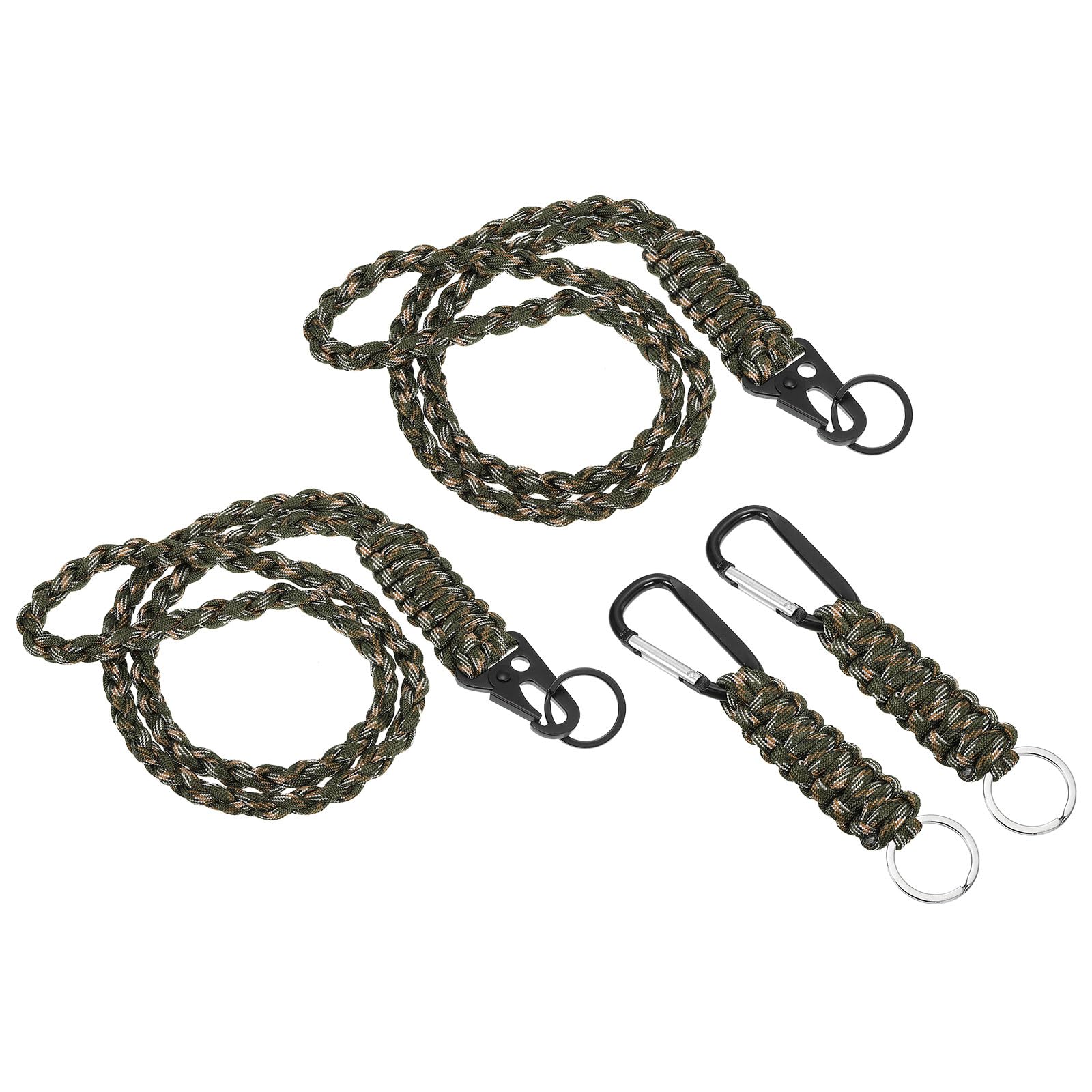 PATIKIL Braided Paracord Lanyard Keychain, 4 Pcs Paracord Neck Badge Lanyard with Hook Clip and Key Ring for Outdoor Activities, Camo