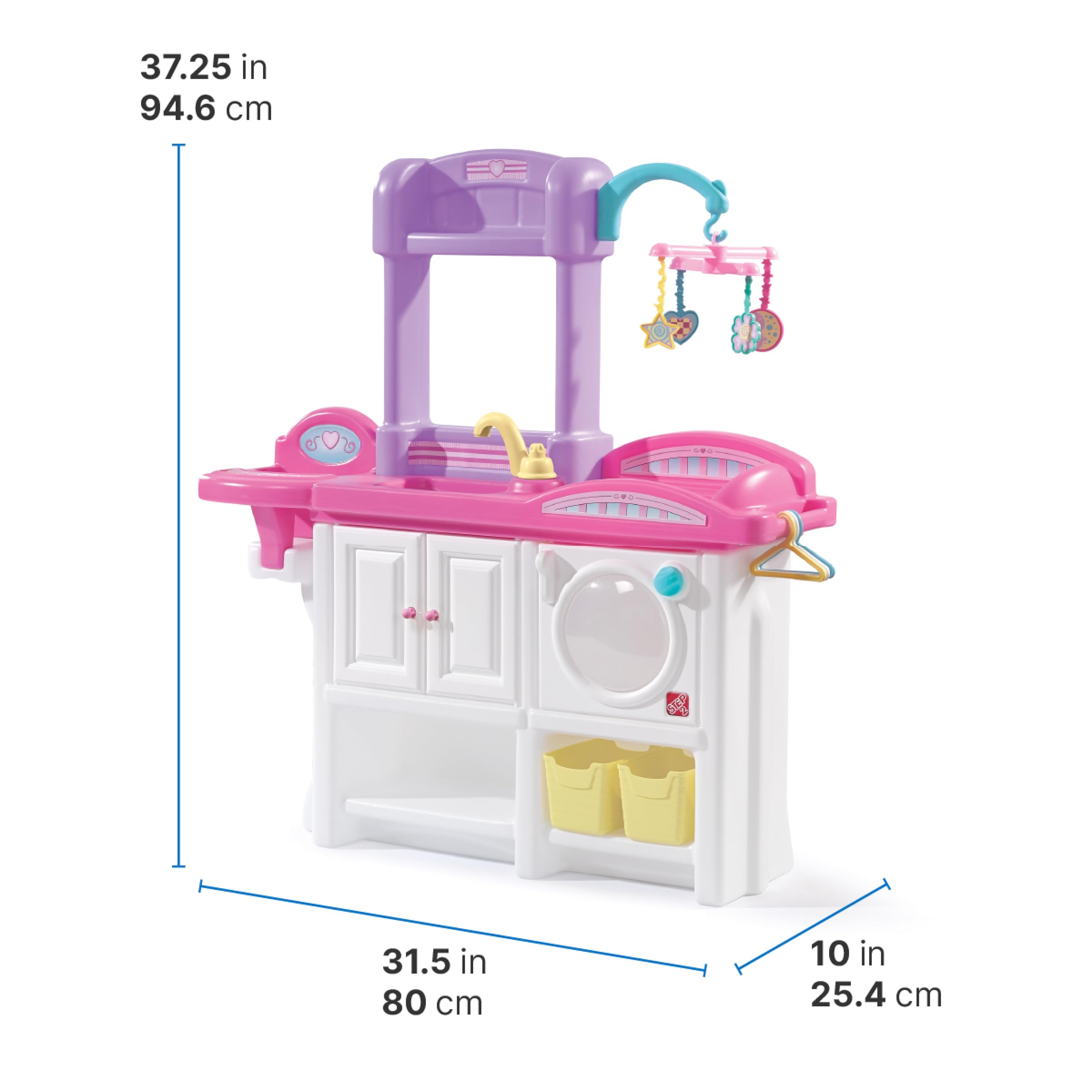 Step2 Love & Care Deluxe Baby Doll Nursery Playset for Kids, Compact Changing Station & Crib, Made of Durable Plastic, Includes Toy Accessories, For Toddlers 2-6 Years Old, Pink