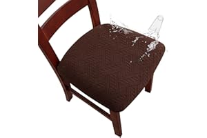 Genina Waterproof Chair Seat Covers Dining Room Chair Covers Stretch Seat Cover for Dinning Room Chair Protector Slipcovers for Kitchen, Hotel (4, Pattern1-Chocolate)