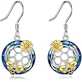 LUHE Bee Earrings for Women 925 Sterling Silver Bumble Earrings with Honeycomb Honeybee Jewelry Dangle Gifts for Women