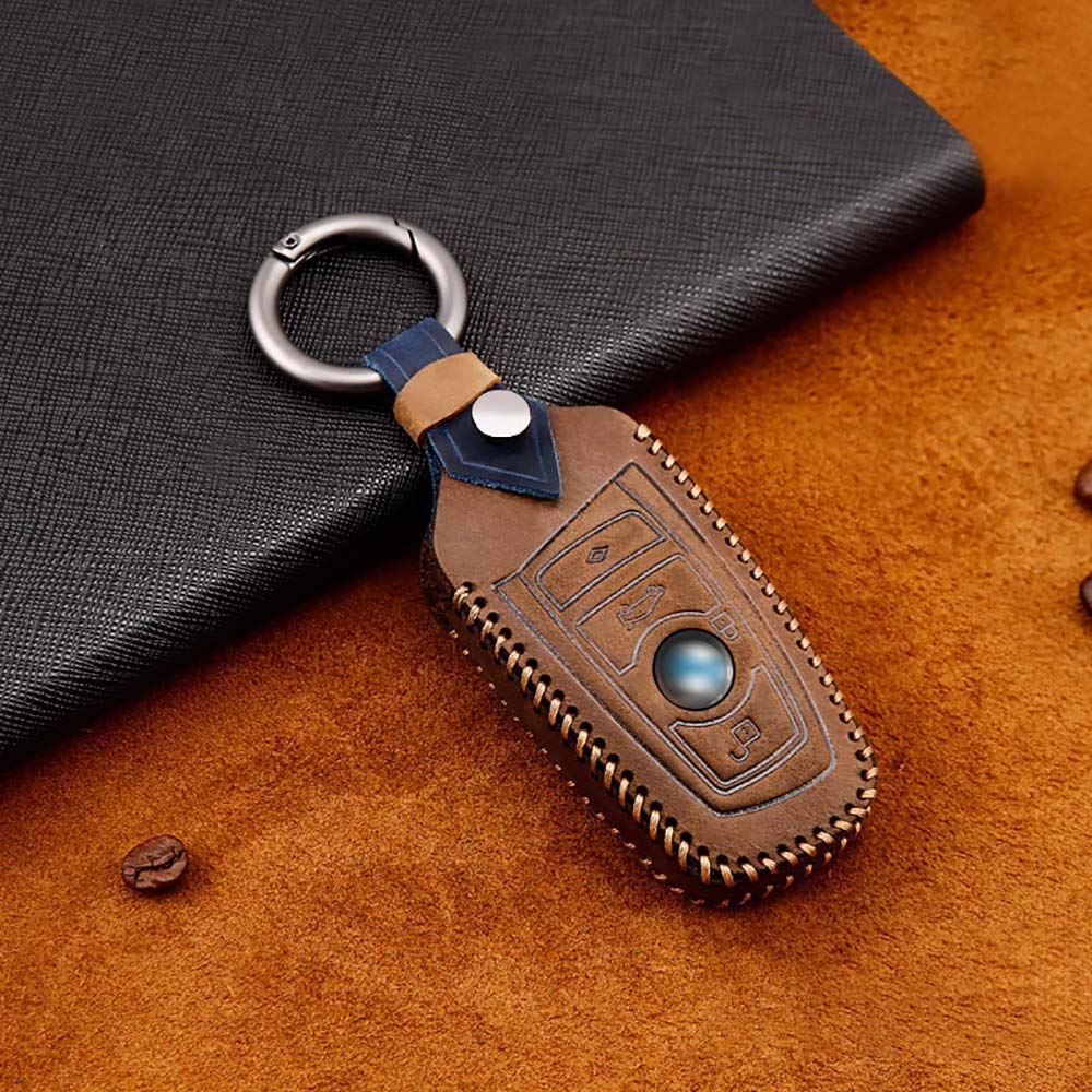 ontto for BMW Car Key Cover Premium Leather Key Fob Cover Holder Protector for BMW 1 2 3 4 5 6 7 Series and X3 X4 F10 F20 F30 320i 535i 550i 740i 750i 750Li 760Li Remote Car Key Case Keyring Brown