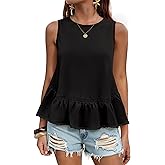 Xuiqx Womens Summer Peplum Babydoll Tank Tops Sleeveless Ruffle Lace Trim Blouse Shirt 2026 Trendy Vacation Boho Outfits