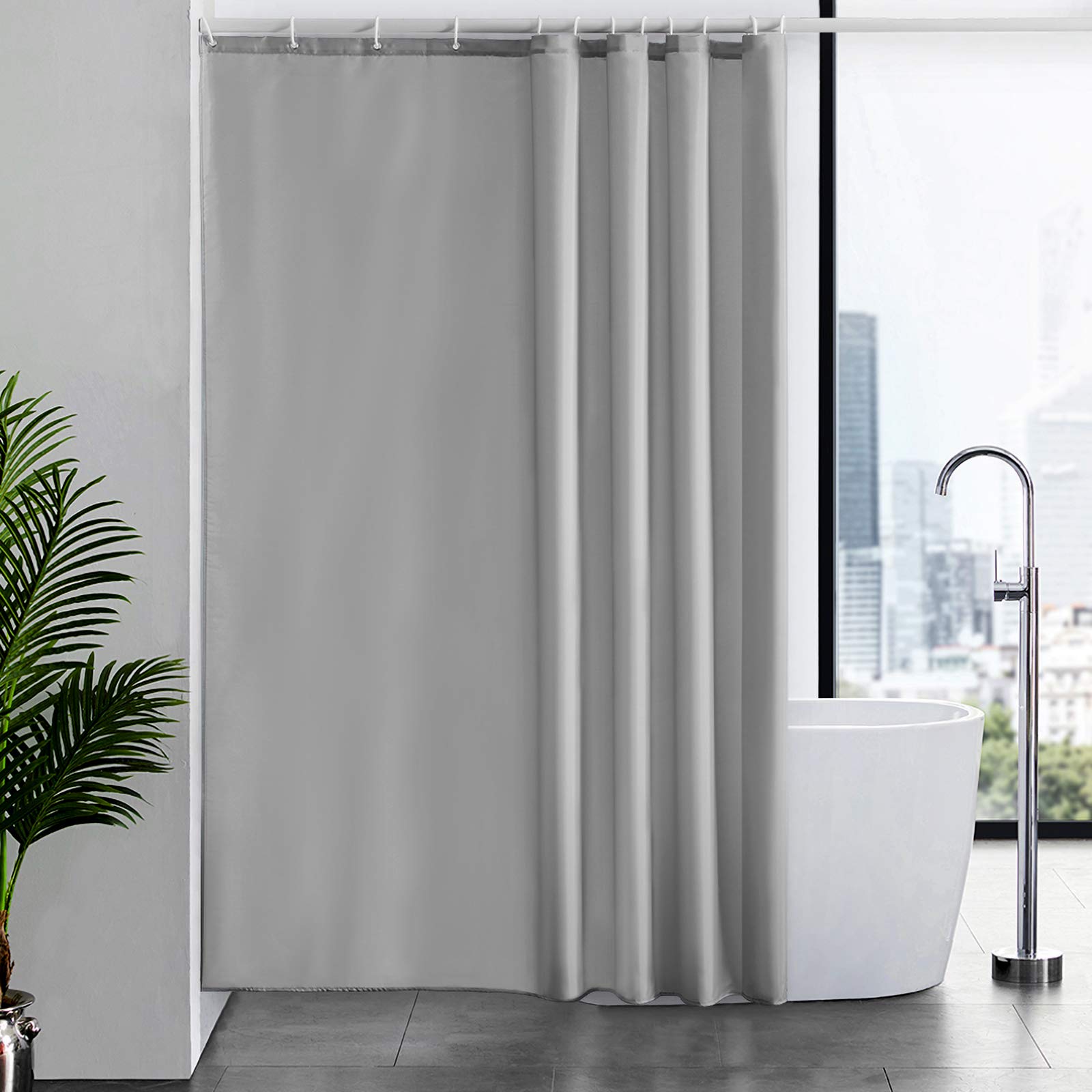 Furlinic Extra Long Shower Curtain with Hooks 100% Polyester Bathroom Shower Curtain Waterproof Grey 180x210cm 72x83 Inch. — image 1