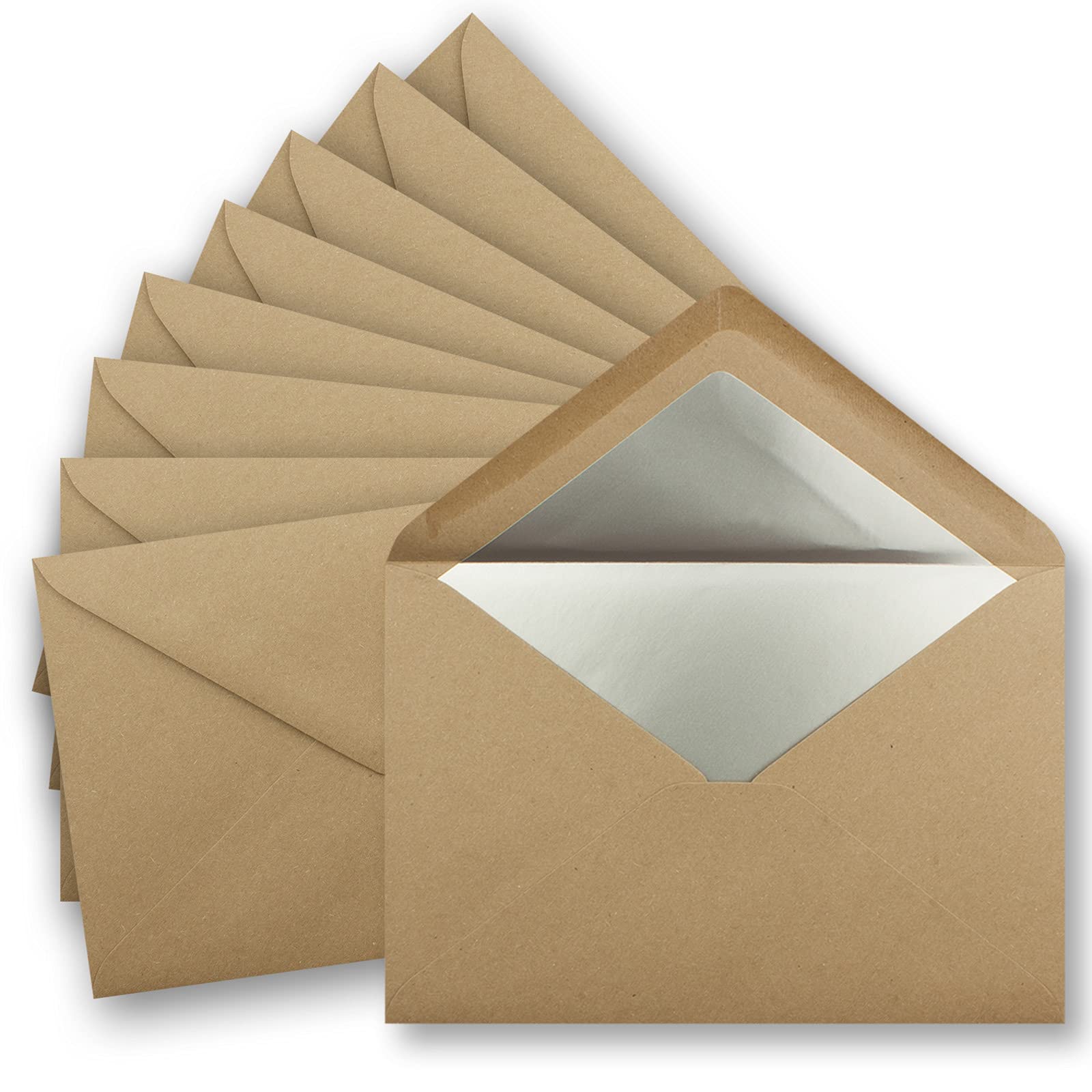 10 x DIN C5 envelopes, 15.7 x 22.5 cm, made from kraft paper in sand-brown with silver silk lining, wet adhesive, blank envelopes made from recycled paper, UmWelt series. โ image 1