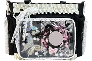 Kawaii Ita Bag - Lace Ruffle Nylon Japanese Pin Bag with Clear Display, Adjustable Y2k Messenger for Girls