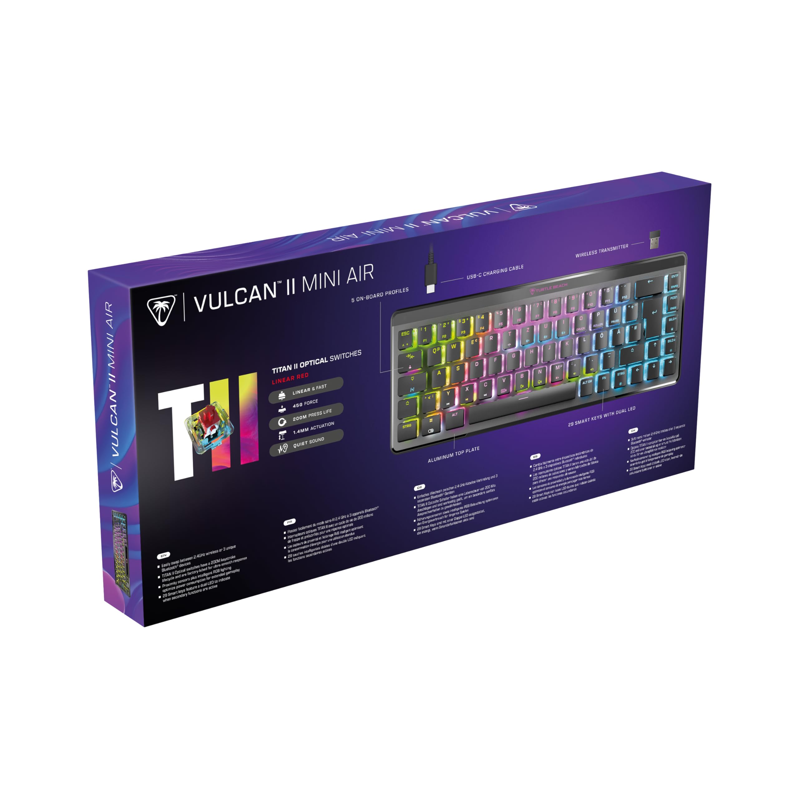 Turtle Beach Vulcan II Mini Air – Optisch-mechanische kabellose Gaming-Tastatur (65%), anpassbare RGB-Beleuchtung, abnehmbares Kabel, Smart Keys, Aluminiumplatte – Schwarz 7