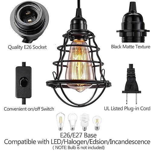 Asnxcju Industrial Plug in Pendant Light Vintage Hanging Cage