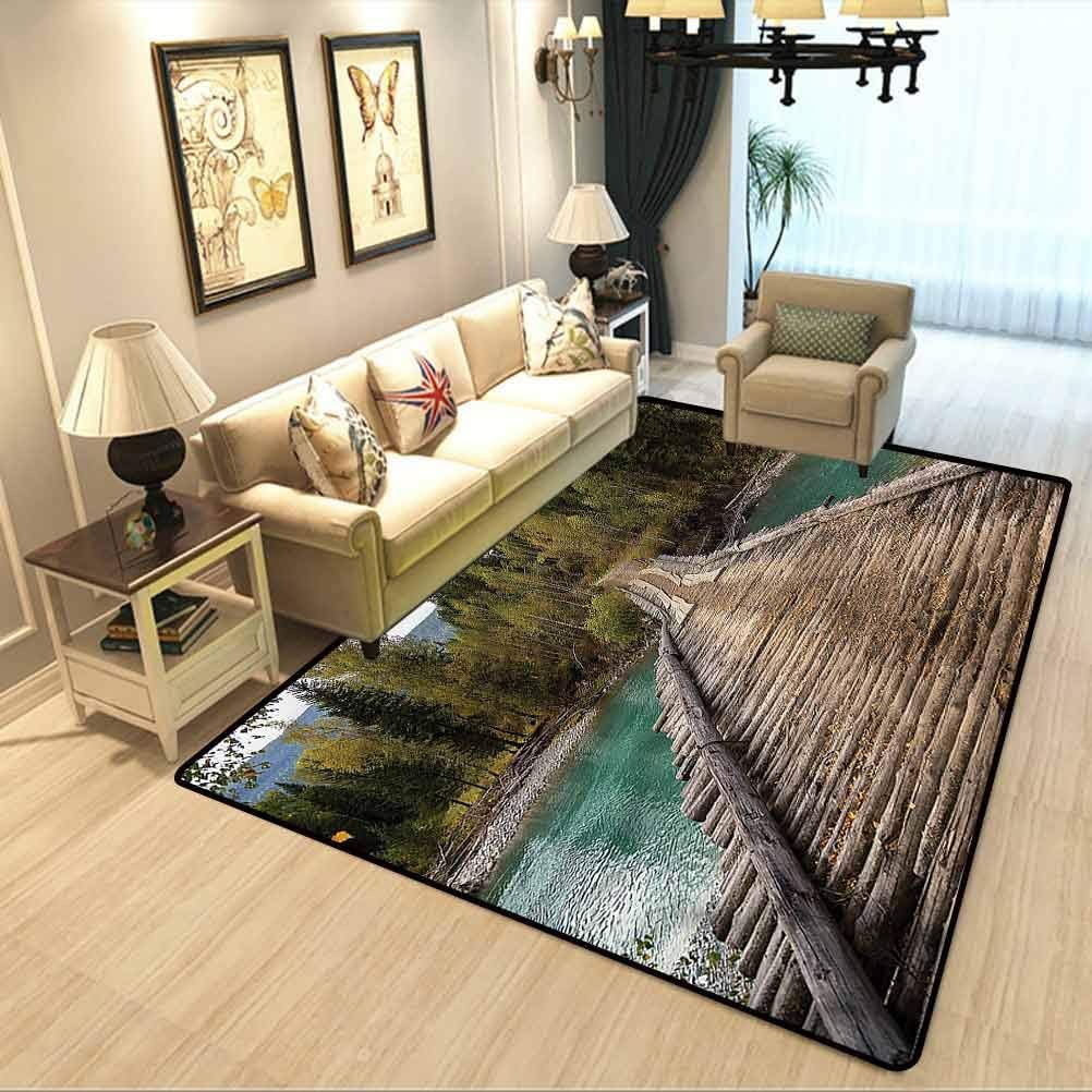 Landscape Stylish Decorative Carpet River Pine Tree Forest uperior Modern Collection