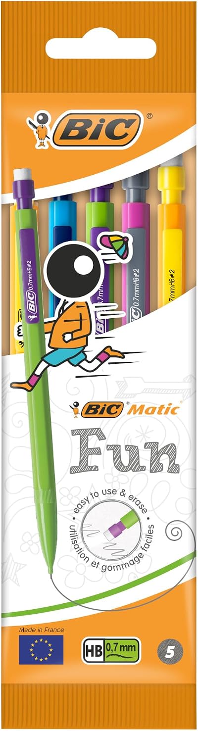 BIC Matic Fun Mechanical Pencil Set HB 0.7mm Retractable 5 Pack