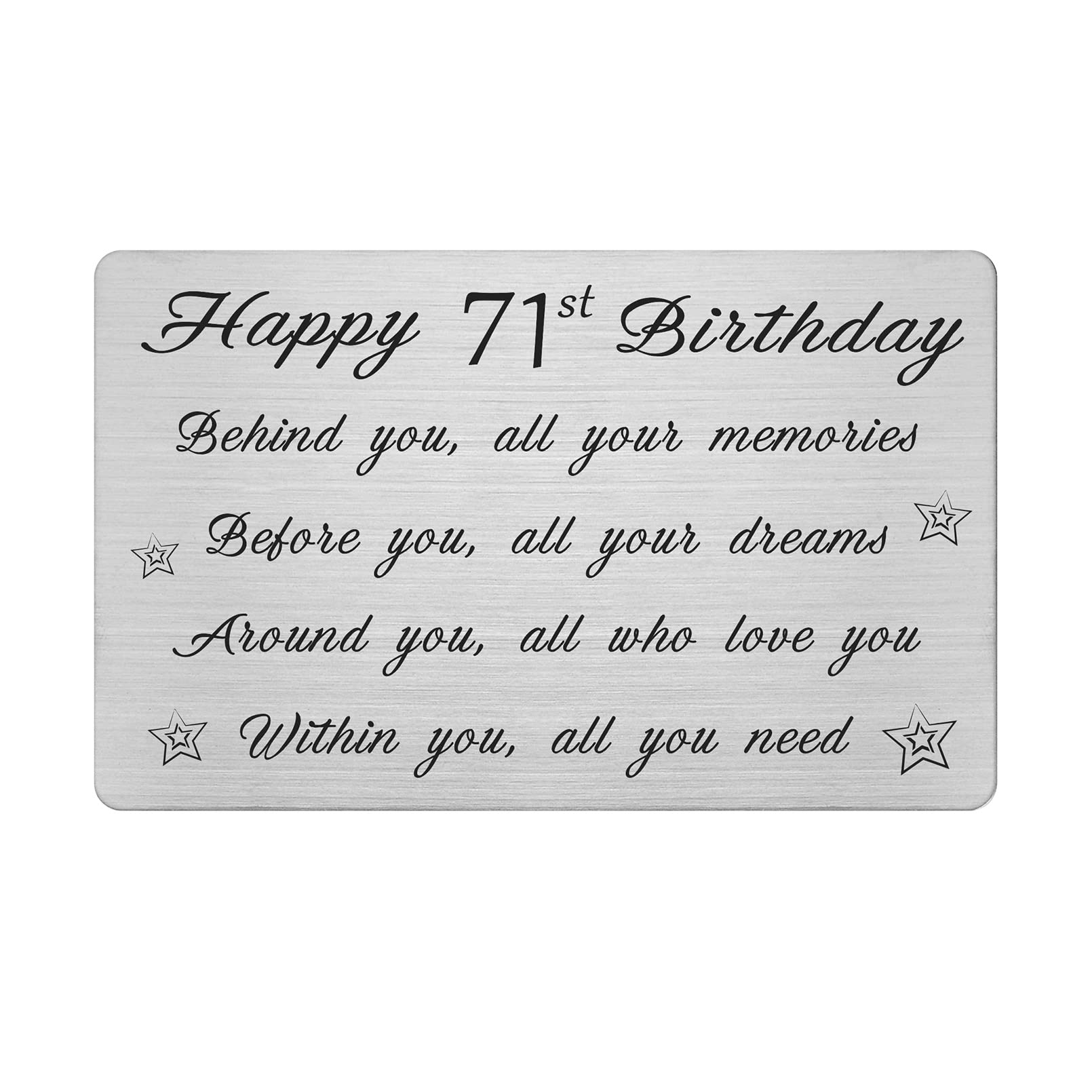 FALOGI Happy 71st Birthday Card - Behind You All Your Memories - 71 Year Old Birthday Gifts for Men Women, Personalised Engraved Wallet Card