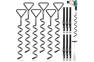PAYIVSVE Trampoline Stakes Heavy Duty Trampoline Anchors Kit, Spiral Screw In Ground Anchors with Straps, Earth Anchors Earth Anchors Swing Set Anchors for Trampoline(6 Pack)