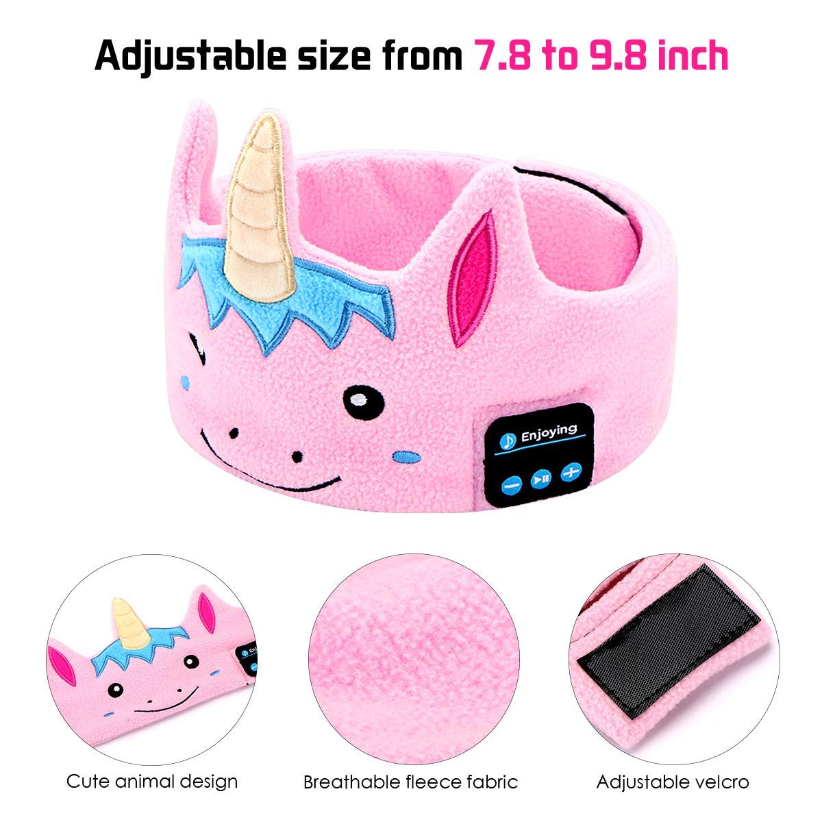 WU-MINGLU Kids Headband Headphones, Wireless Bluetooth Music Soft Fleece Headband Children\'s Headband Earphones Sleep Headphones Built-in Mic Adjustable Washable For Home, Travel