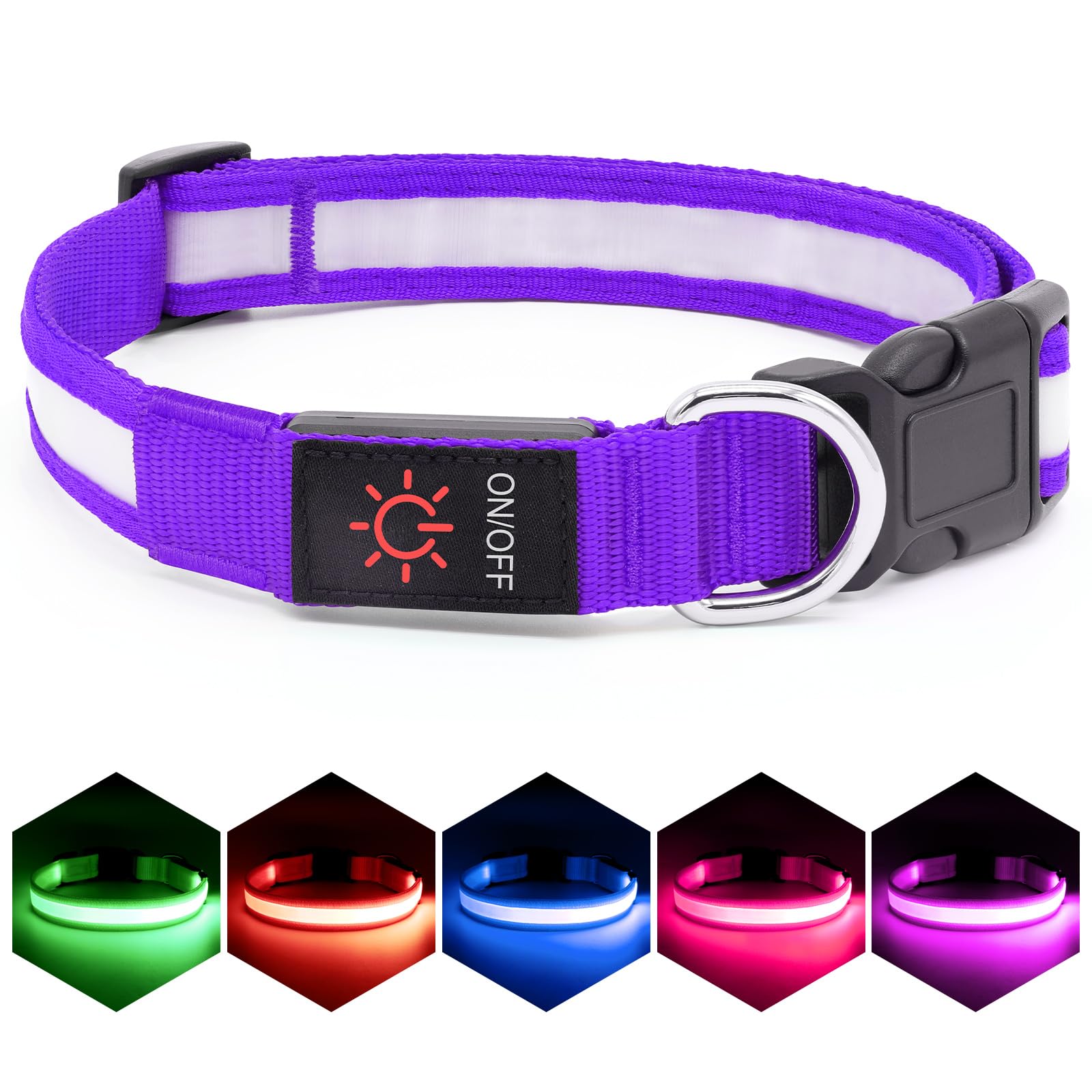 Photo 1 of VIZPET LED Dog Collar, Light Up Dog Collar Adjustable USB Rechargeable Super Bright Safety Light Glowing Collars for Dogs (Purple, Small[11.02-15.74 inch/28-40cm])