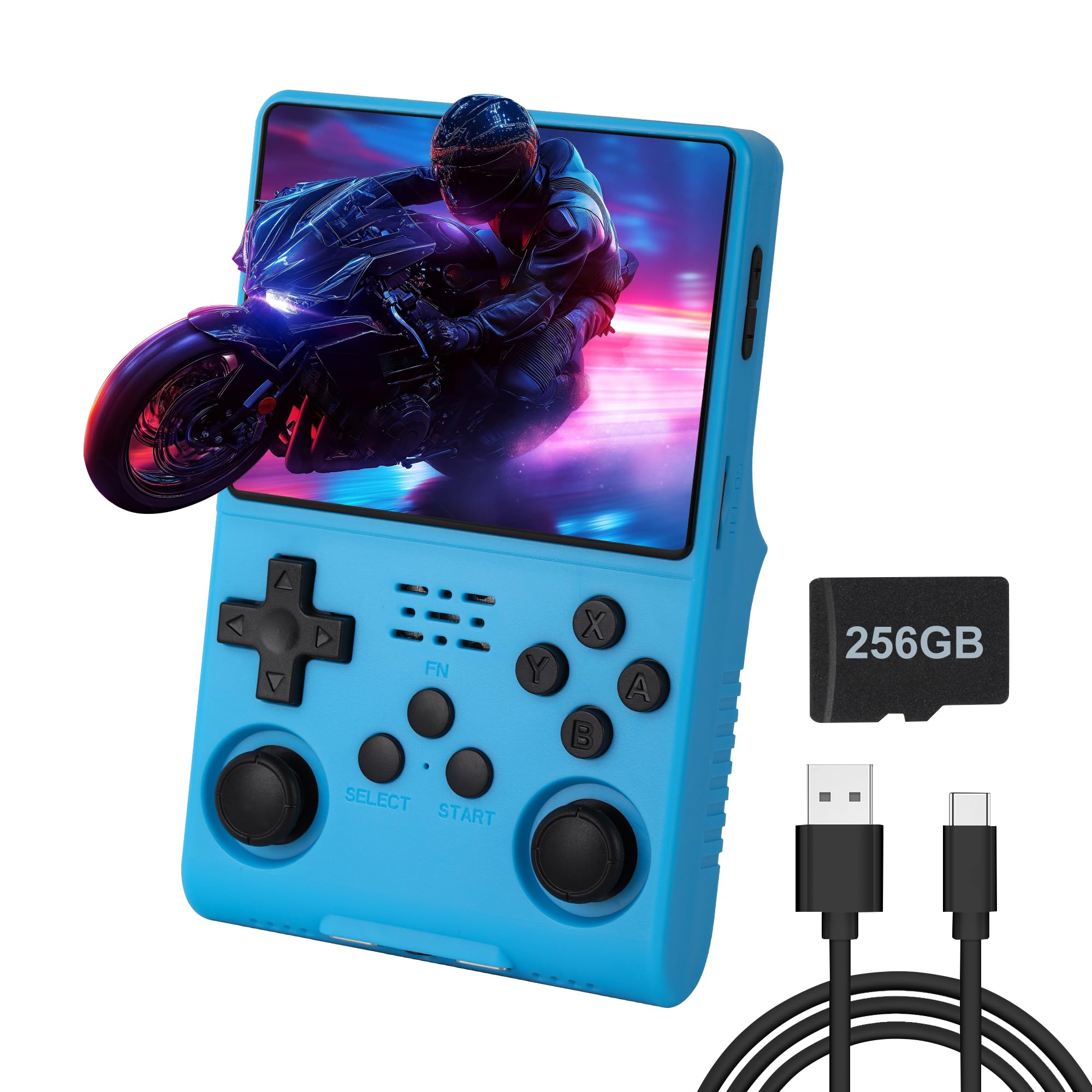 Photo 1 of R40S Pro Handheld Game Console, Over 30,000 Pre-Installed Games, More Than 20 Retro Emulator Systems, 3.5 inch IPS Full-View HD Screen?256GB (Blue)