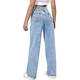 Yvmoruby Girls Jeans Y2K Elastic Waist Wide Leg Baggy Loose Denim Pants Kids Trousers Streetwear Washed