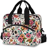 ALAZA Sugar Skull Day Of Dead Flower Insulated Lunch Bag Box Reusable Cooler Bags with Shoulder Strap for Women Men Adult Kids, 19-Can (12.5L)