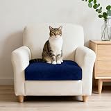 Teynewer Sofa Seat Cushion Cover Velvet Non-Slip Elastic 1 Seater Blue view 3