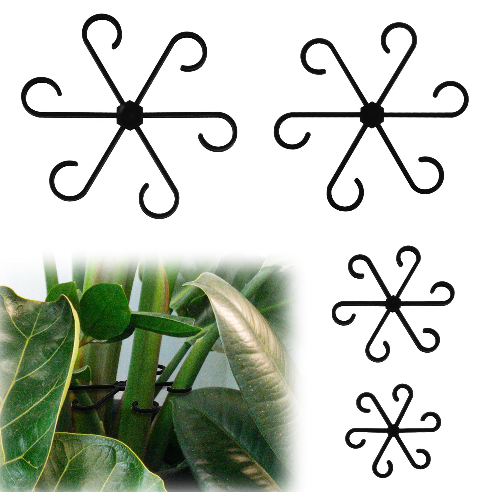 Photo 1 of 4pcs Climbing Houseplant Stem Supports, Plastic Plant Climbers Stem Holders Reusable Flower Plant Stakes Trellis Stem Hook Growth Accessories for Plant (Black)