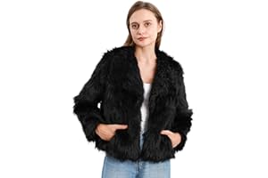 Xintianji Womens Faux Fur Turn-Down Collar Jacket Coat - Open Front Long Sleeve Winter Fuzzy Fleece Coat with Side Pockets