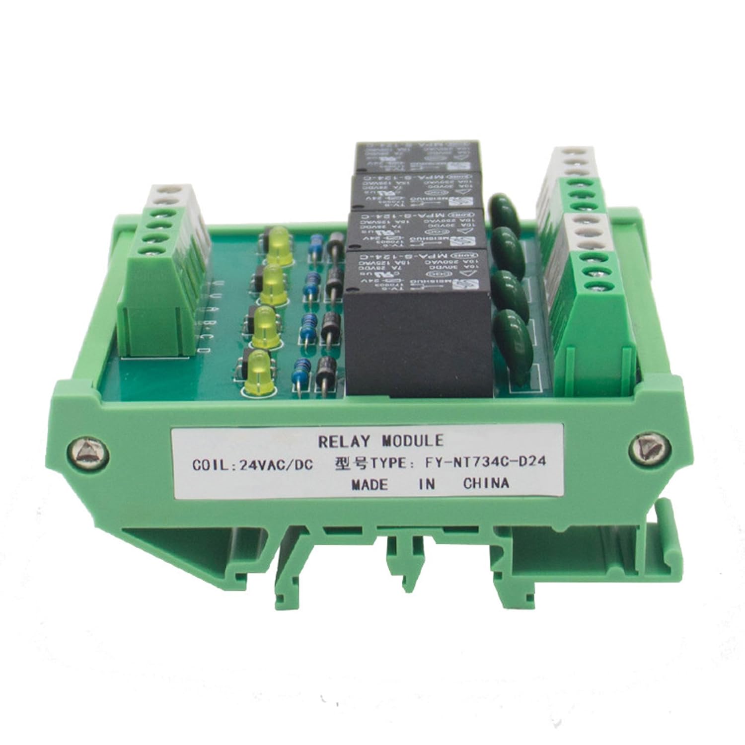GAEYAELE 4 Channel Relay Module 1 SPDT DIN Rail Mount 12V DC/AC Interface Relay Module(FY-T734-12VACDC) - Image 4