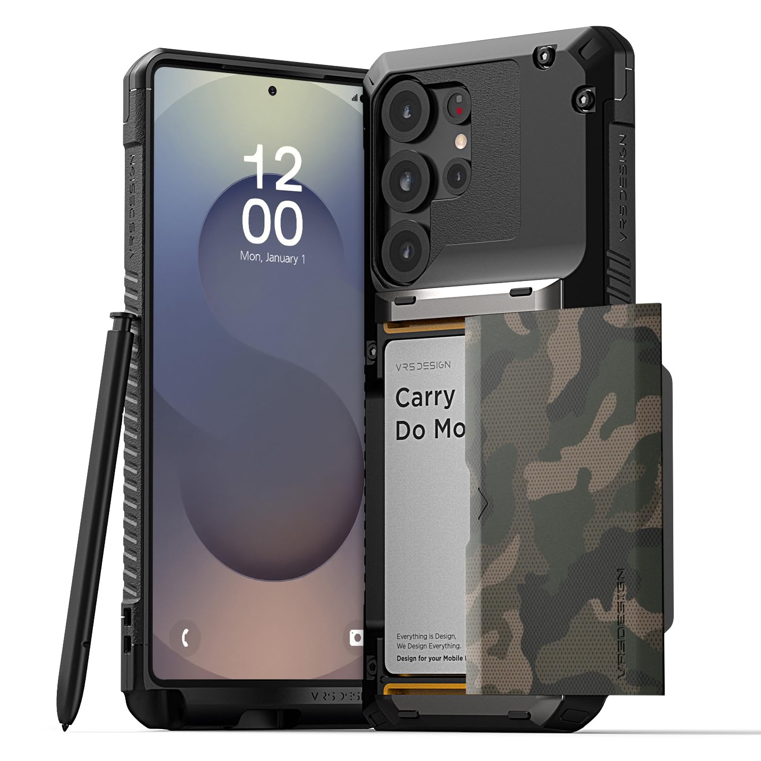 VRS DESIGN Damda Glide Pro Card Holder Case for Galaxy S25 Ultra (2025), Sturdy Semi Auto Card Slot Wallet [4 Cards] Case Designed for S25Ultra (2025) Camo Green