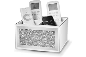 SWTHONY 360 Rotating TV Remote Control Holder Caddy Storage for Table, Silver Bling Crushed Diamond Organizer for Pens and Pe