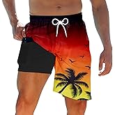 TUONROAD Mens Swim Trunks with Compression Liner 2 in 1 Board Shorts 9 Inch Quick Dry Swimming Trunks with Pockets