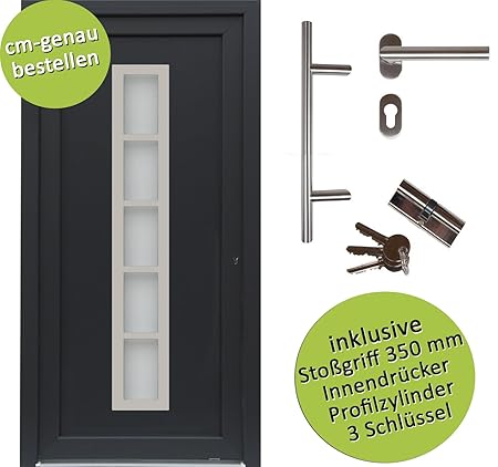 kuporta Kunststoff Haustür nach Maß Sonara Size außen anthrazit/innen weiß DIN rechts nach außen öffnend mit Stoßgriff-Set