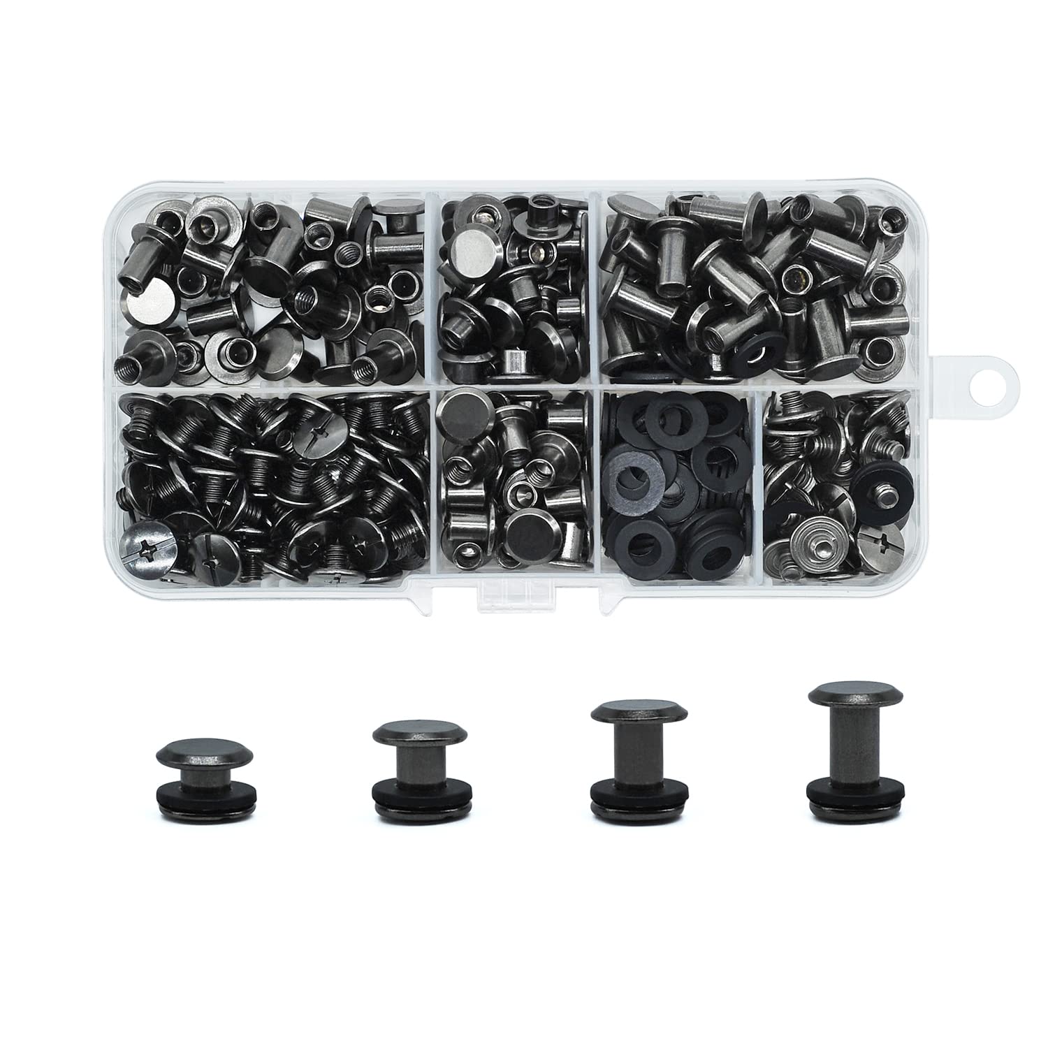 120 Set Chicago Screw Posts, Rivet Chicago Binding Screws, Metal Rivet Replacement Repair for Bags, Craft, Collar, Harness, Luggage, Purse, Dog Lead, Backpack, Belt (Bright Black)