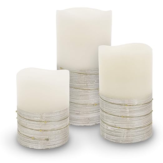 3er Set LED Wachskerze Echtwachs creme weiss silber groß mittel klein kabellos