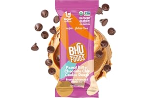 BHU FIT Bhu Foods Keto Bars | Organic Low Carb Protein Bars | Only 1g Sugar | Gluten Free, Vegan Bars | Healthy Keto Snacks for Adults | Peanut Butter Chocolate Chip Cookie Dough (Pack of 8)