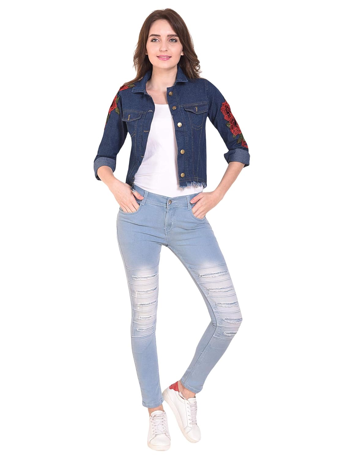 dimpy garments buynewtrend stone wash denim blue jacket for women
