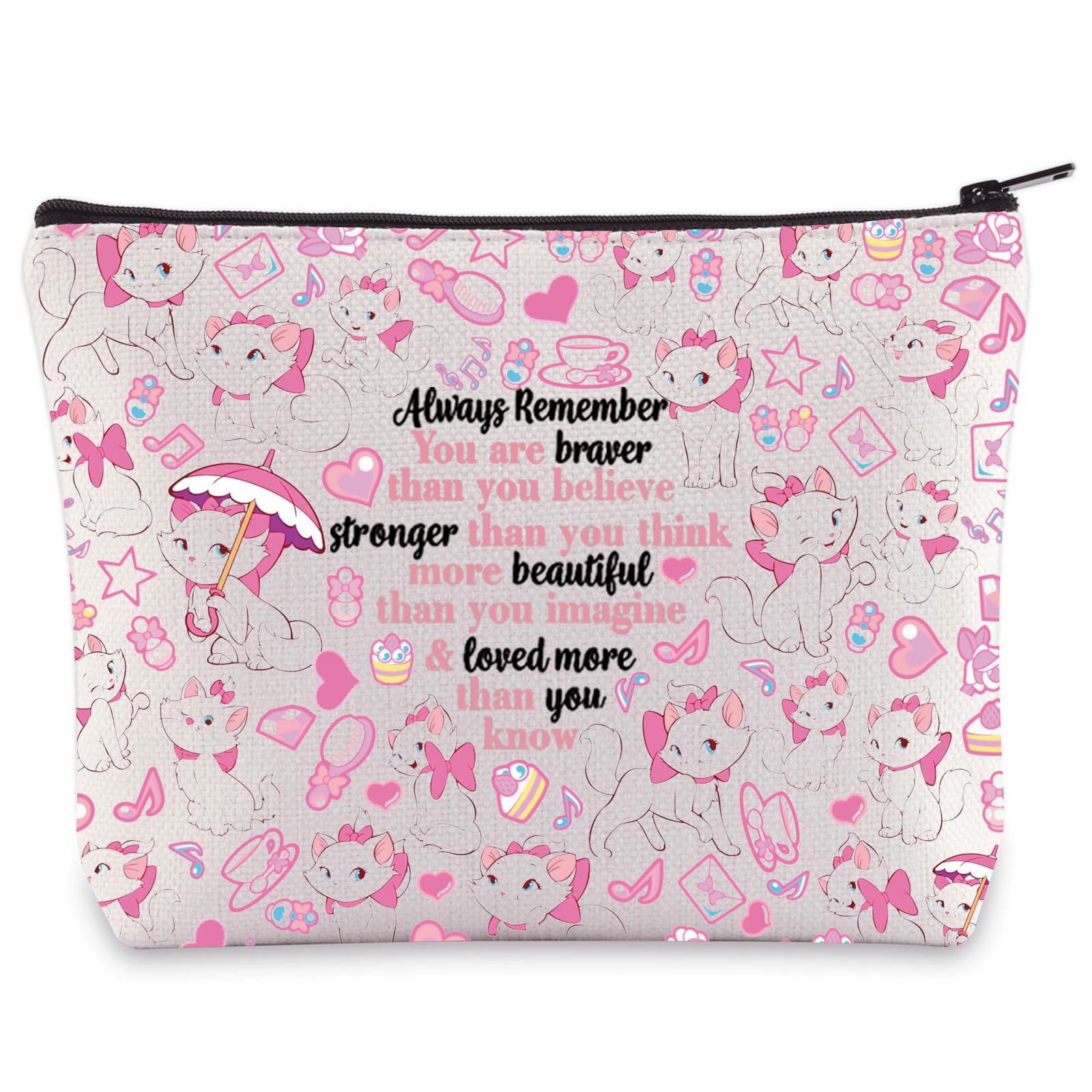 WZMPA Cat Marie Cosmetic Bag Marie Fans Gift You Are Braver Stronger Beautiful Than You Know Marie Makeup Zipper Pouch Bag, Cat Marie, Cosmetic Bag