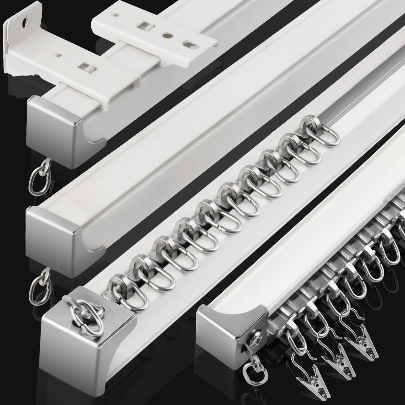 Curtain Track, Ceiling Curtain Track (3Ft-12Ft), Aluminum Flexible Curtain Rail Ceiling Wall Mounted Room Divider Heavy Duty Drop Slide Ceiling Track System for Window, Rv, Shower, 4 Pack