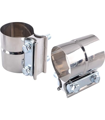 2-Pack 2" Lap Joint Exhaust Band Clamps - T304 Stainless Steel Muffler Couplers
