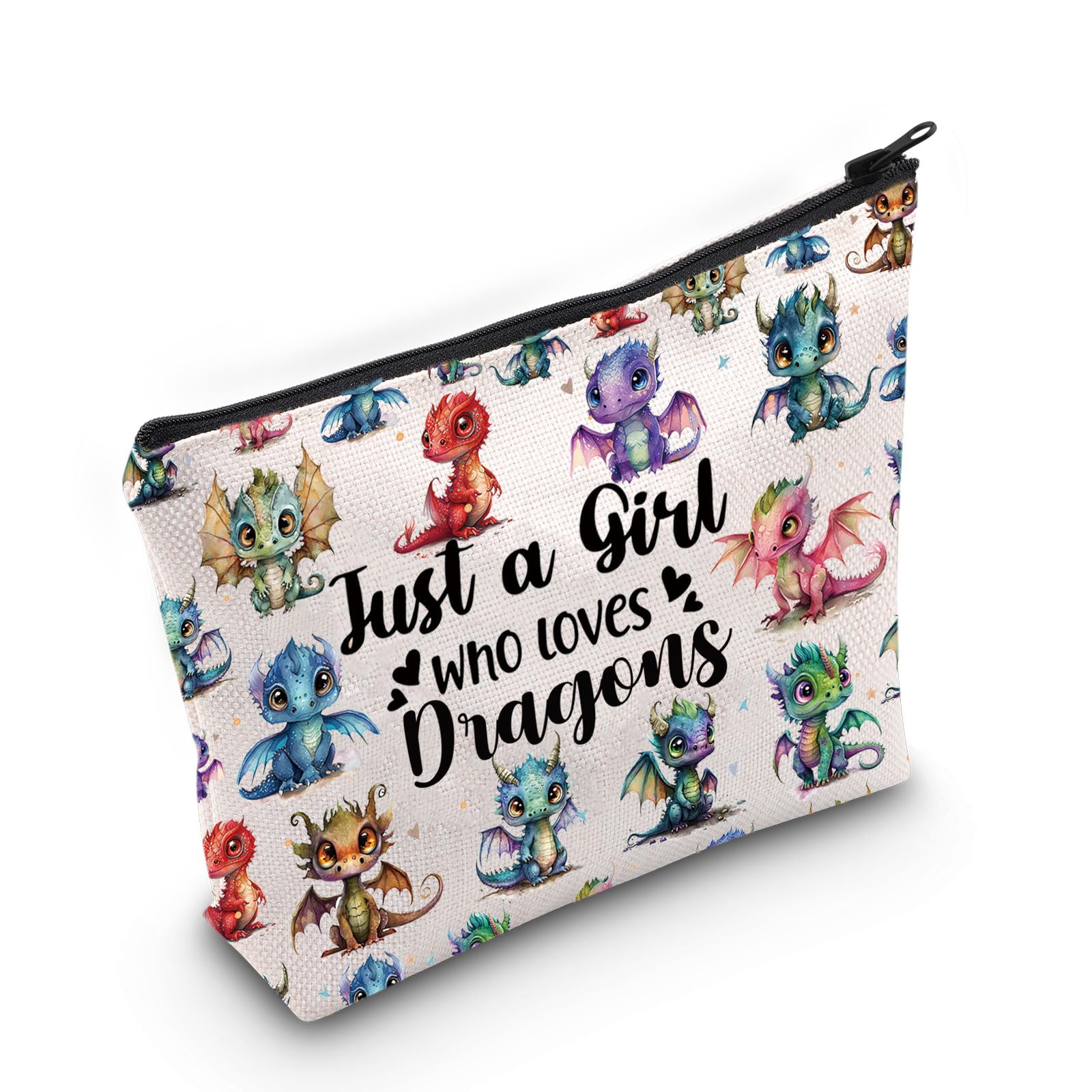 LEVLO Funny Dragon Cosmetic Makeup Bag - Animal Lover Gift for Women Girls - Just A Girl Who Loves Dragons Zipper Pouch — image 1