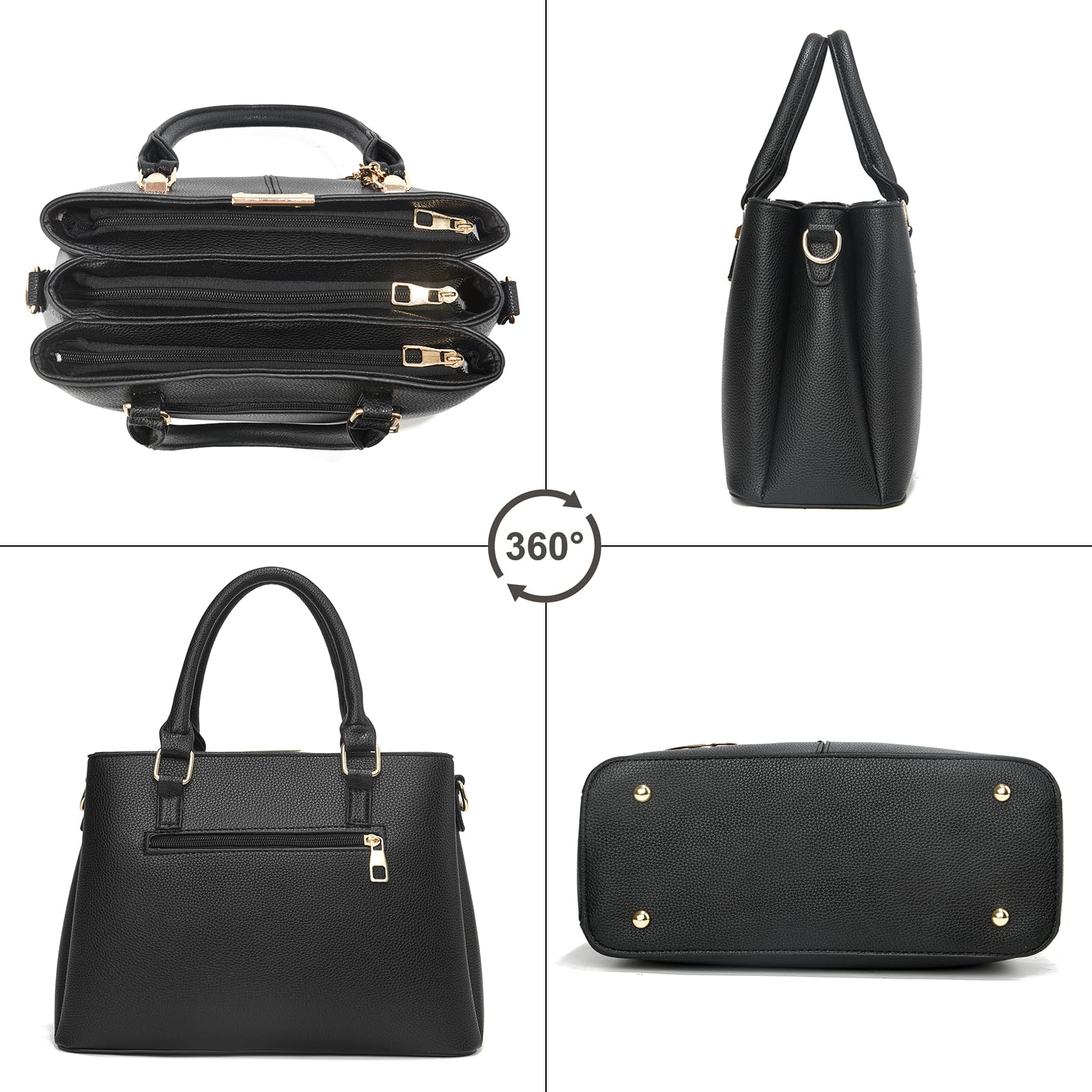 KURGOOL Purse and Handbags for Women, 3 Zip Compartments Tote Bag Designer Shoulder Purse Top Handle Satchel Bags